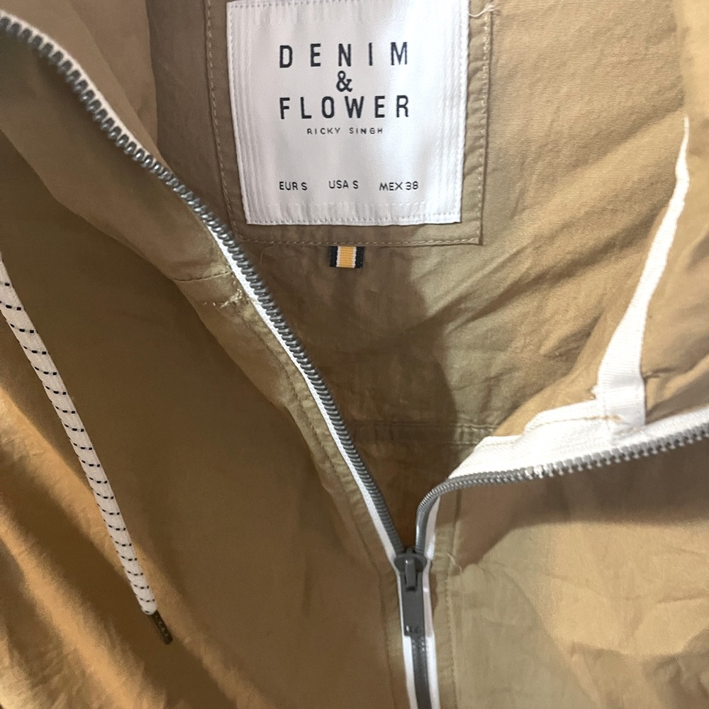 denim & flower cotton front zip up jacket S